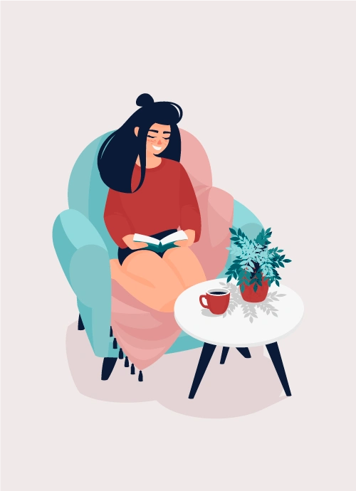 唯美温馨女孩看书插画