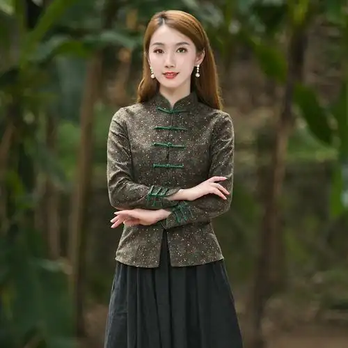 筠雅改良唐装女中国风中式盘扣上衣新棉麻复古时尚旗袍茶服女外套