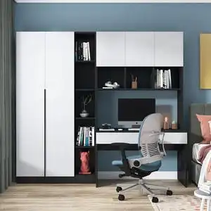 现代简约卧室书桌轻奢衣柜组合家用儿童书房书柜学习书桌书架一体