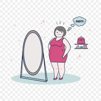 矢量照镜子的胖女孩