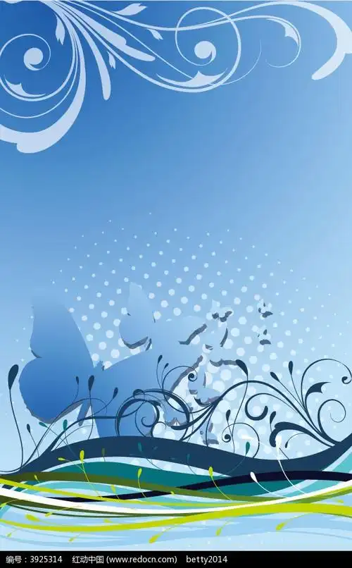 蓝色系蝴蝶藤蔓花纹矢量背景eps素材免费下载_红动中国