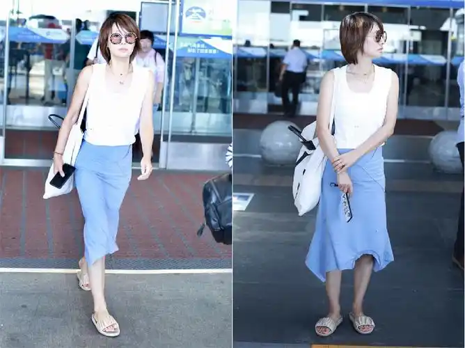 女明星平时穿得也不都很华丽,马伊琍日常穿背心出门,就挺普通的__财经