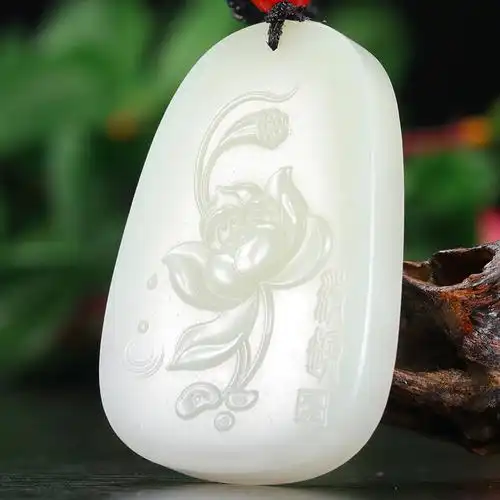 【直供】河南省玉石雕刻大师杨三喜 和田玉 白玉 莲花牌39.6603g