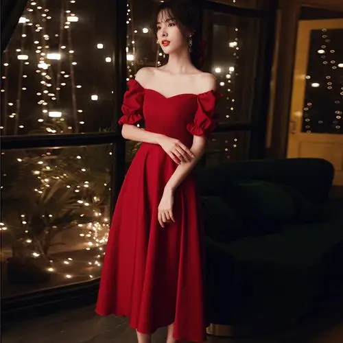 敬酒服新娘2021新款酒红色订婚礼服连衣裙结婚衣服平时可穿显瘦女