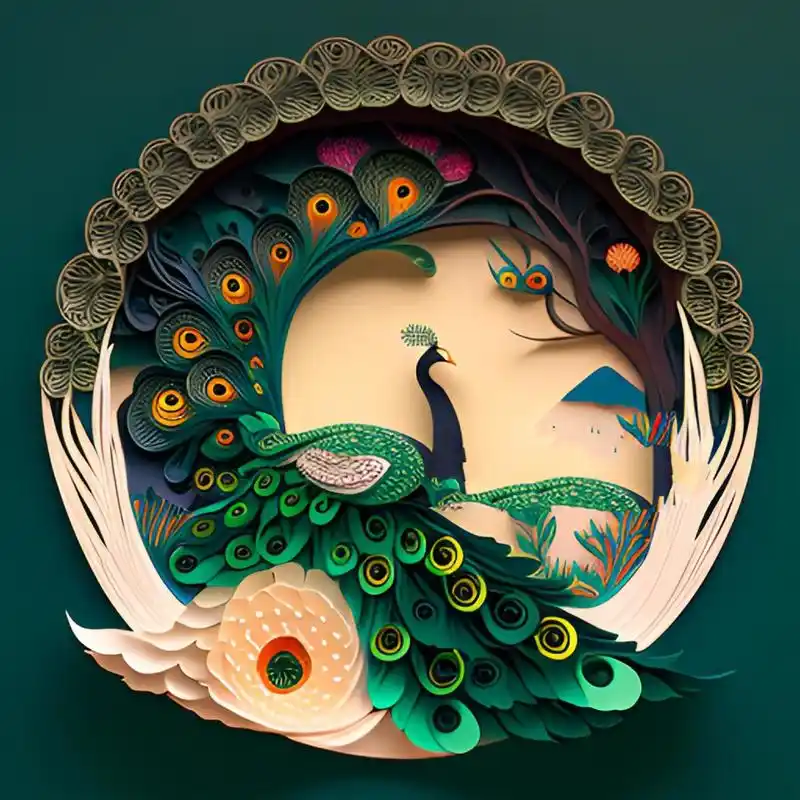 立体剪纸,工艺孔雀