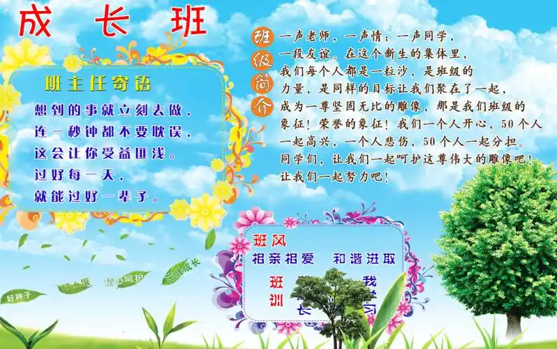 成长班班级简介展板psd分层素材图片设计模板素材