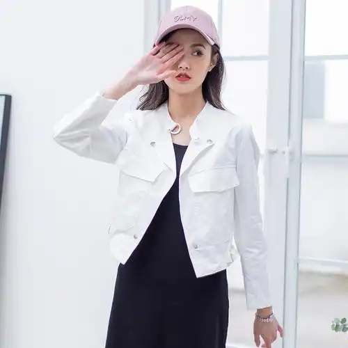 休闲白色外套2021春装新品修身瘦长袖上衣时尚短外套