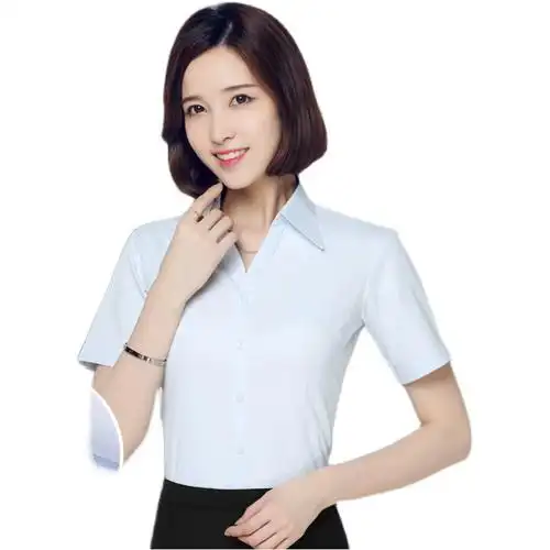 v领白衬衫女长袖上衣气质正装2022夏职业工装女装工作服衬衣大码