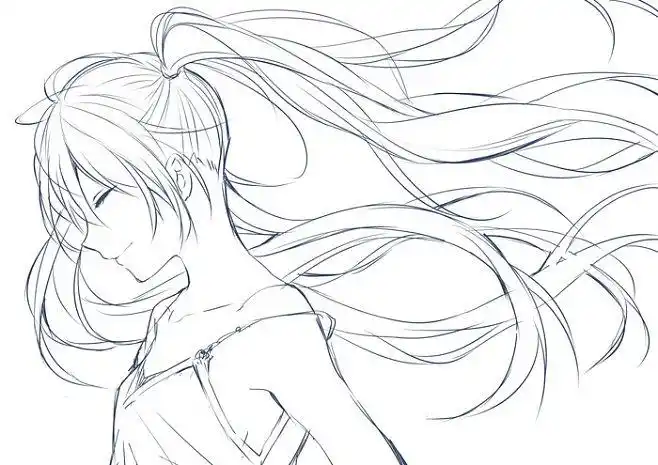 もうすぐp站二次元插画少女头像手绘线画初音未来miku