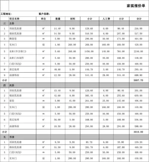 家装标准报价单