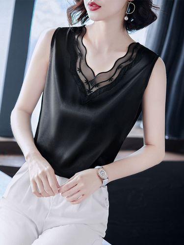 重磅真丝吊带背心女打底夏内搭桑蚕丝小衫外穿无袖t恤蕾丝v领上衣