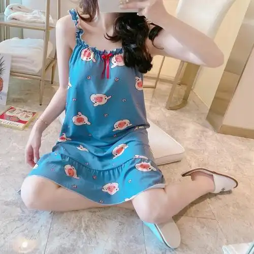 夏季新品女士睡衣薄款性感妩媚诱惑吊带睡裙带胸垫家居服洛芊 西红柿