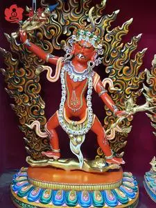 尼泊尔释迦族精品一髻佛母佛像 彩绘一髻佛母手工铜雕佛像 高42cm