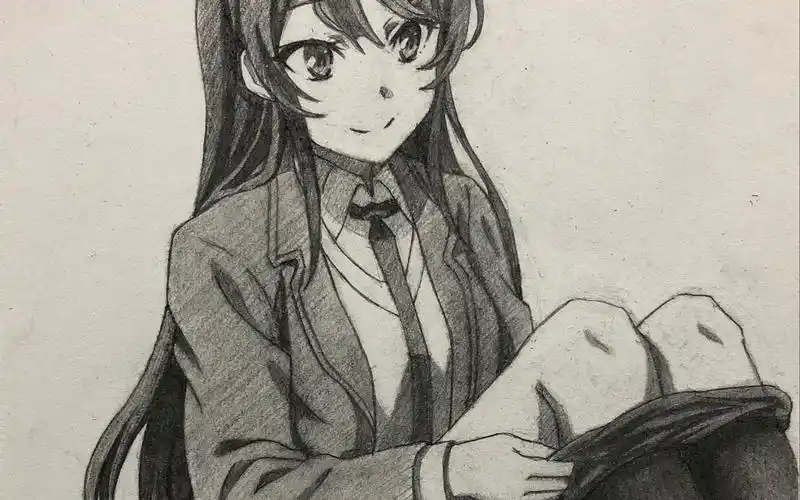 铅笔手绘樱岛麻衣学姐脱丝袜