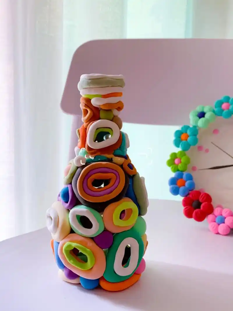 原创手作花瓶|超轻粘土 作品名称:花瓶泡泡 作品灵感:彩色泡泡 作品数