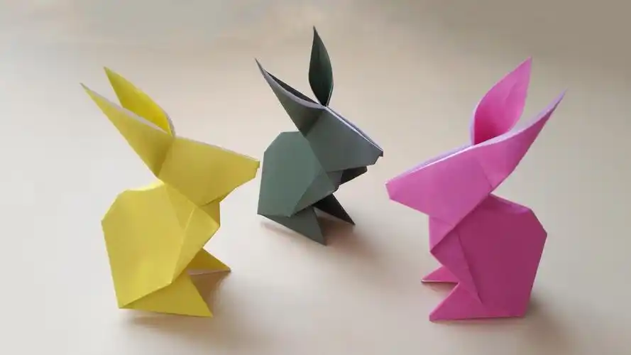 2分钟学会折纸立体小兔子,简单几步就折好了,手工折纸视频