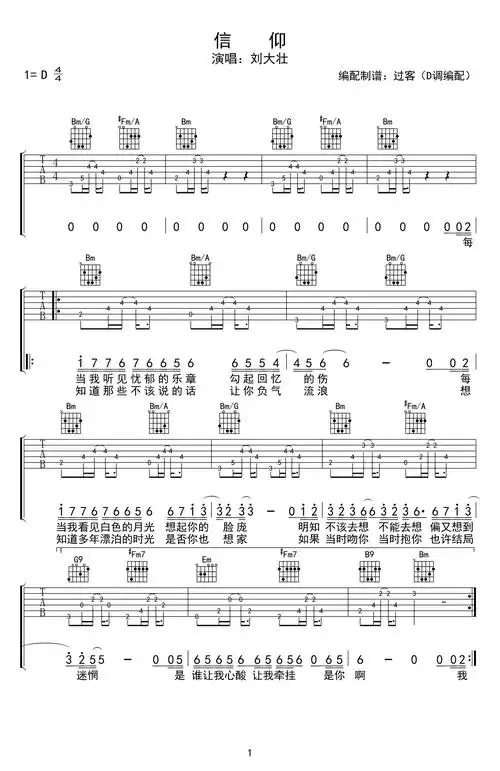 《信仰》吉他谱-刘大壮-d调原版弹唱六线谱-高清图片谱1