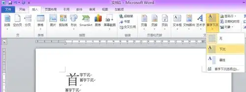 word2010中首字下沉在哪里