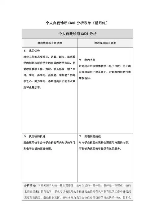 个人swot分析表杨月红