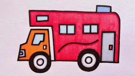 【各种可爱卡通车】大巴车涂色简笔画,一分钟简笔画