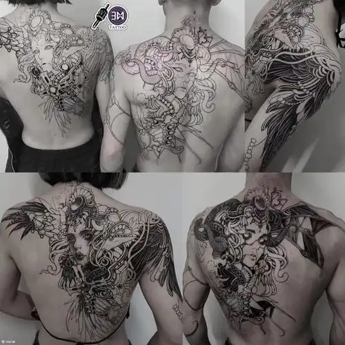 7515《天使恶魔》情侣满背定制 _纹身吧社区 - 纹身大咖