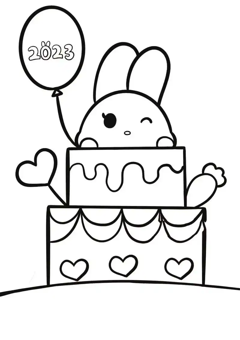 可爱的兔兔小蛋糕来啦～ 创意美术生日蛋糕 线稿可打印给小宝贝们填色