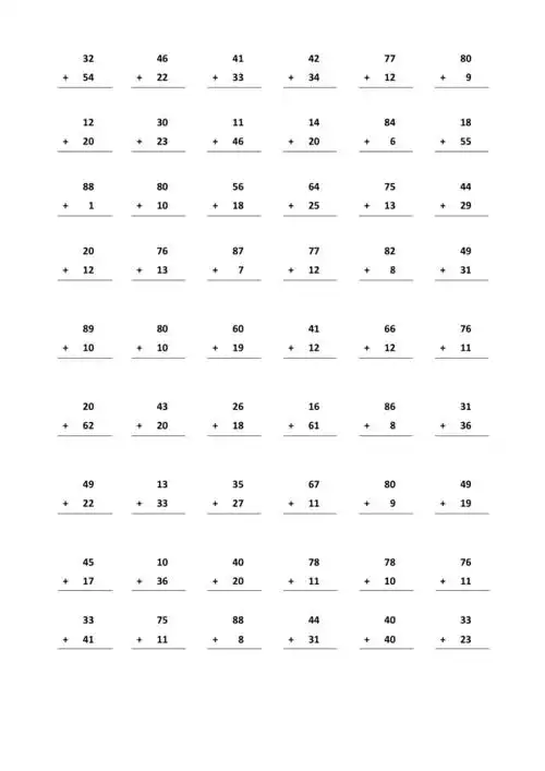 一年两位数加法竖式计算练习题目最新整理