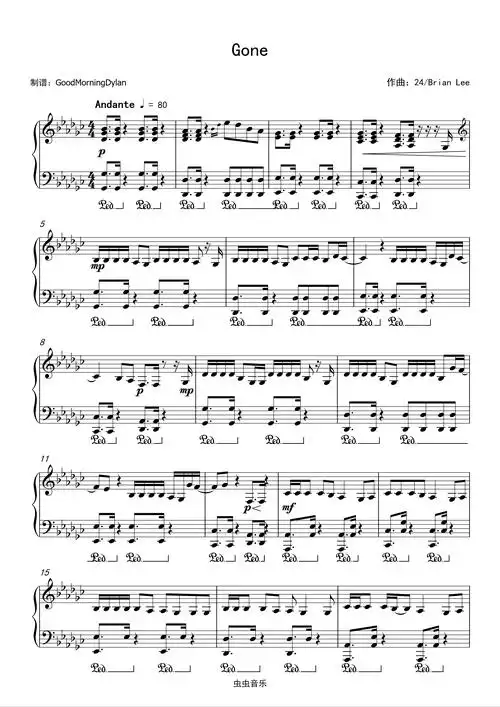 gone 钢琴独奏 -rose钢琴谱-goodmornindylan-虫虫钢琴