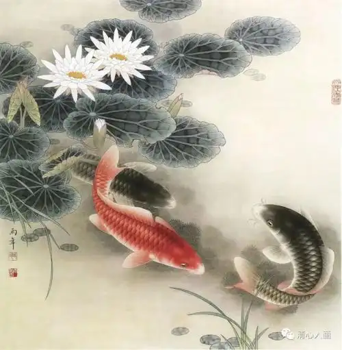 一组路雨年工笔,每一幅荷花鲤鱼都惊艳细腻