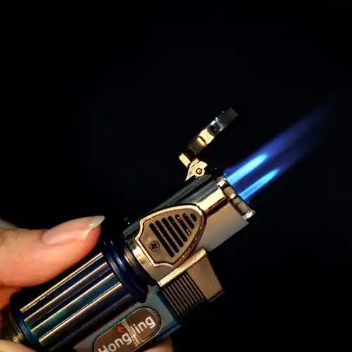 强悍三头小直冲打火机批发 多用途可定位防风焊接点火器_义乌市海飞