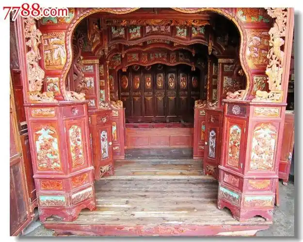 图片_明清古典家具古旧镏金雕刻描花四进拔步床_ma42369_木艺家具