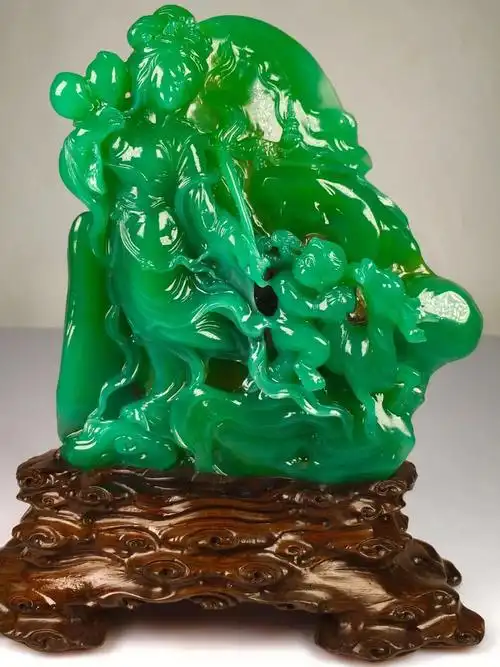 品种顶级四川雅安翡翠绿题材麻姑献寿尺