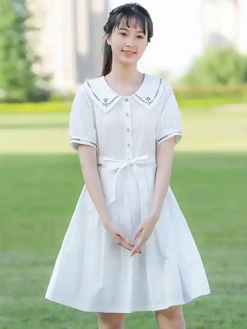 小清新高中学生连衣裙少女2021夏装新款学院风初中女生裙子中长款