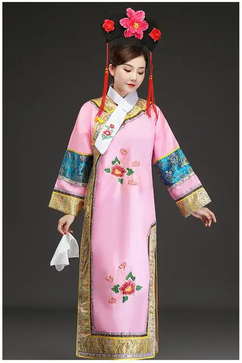 格格旗袍清朝满族古装女还珠服装宫女甄嬛传大码演出服饰 粉色格格服