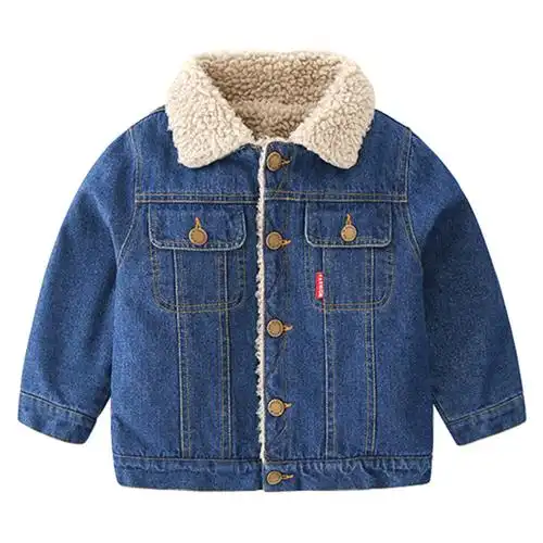 宝宝牛仔翻领外套 2019冬装新款男童童装儿童加绒加厚上衣wt-9795