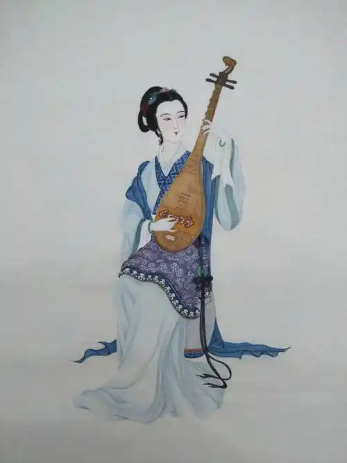 琵琶图(黄丽燕国画琵琶仕女图工笔人物画)_于田_归鸿_纸本