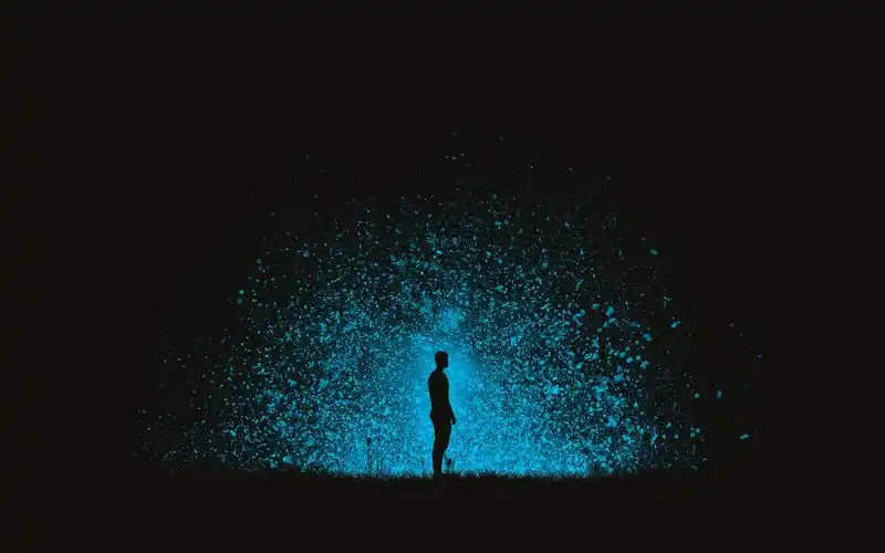 晚上,剪影,男人,草,蓝色的光芒,创意图片 iphone 壁纸