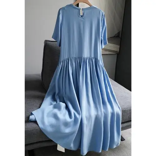 重磅铜氨连衣裙女夏宽松休闲长裙高个子冰丝裙子连衣裙