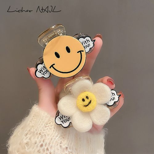 2021日系笑脸抓夹甜美云朵ab版蝴蝶结布艺中号发抓可爱卡通发夹女