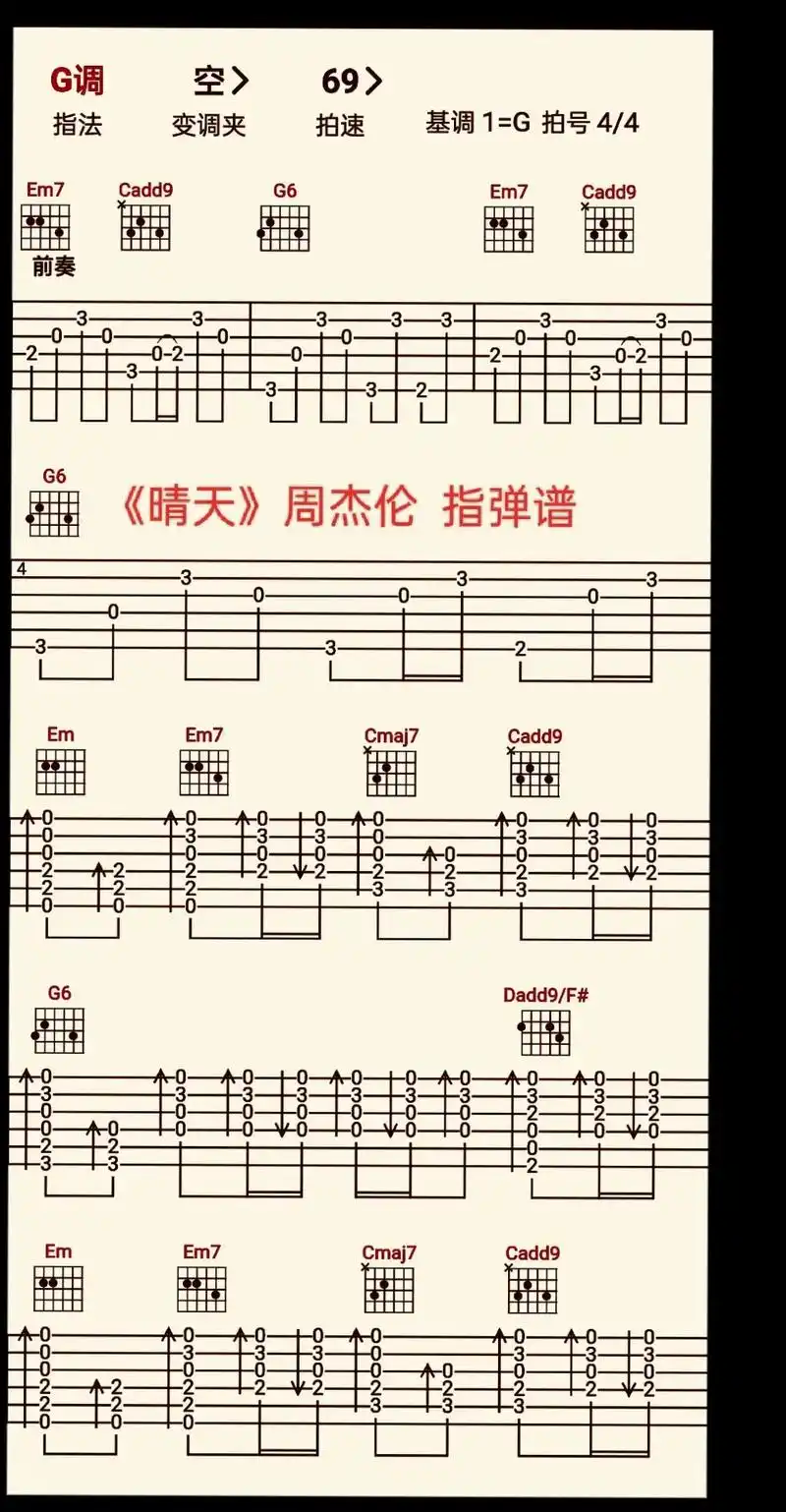 晴天 #吉他谱 #指弹 - 抖音