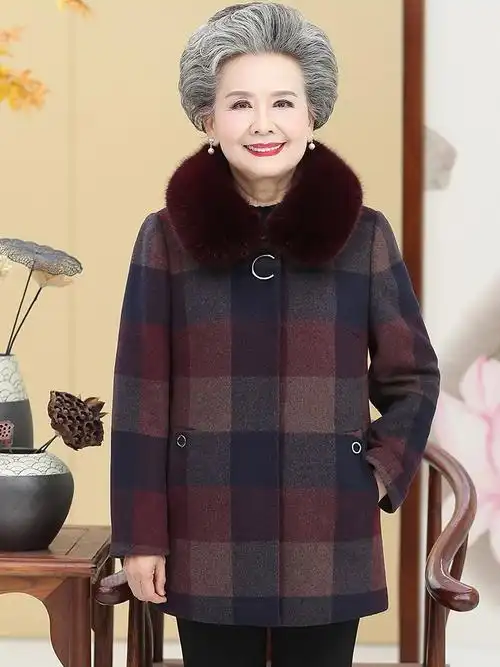老年人冬装羊毛呢子外套奶奶80岁老人衣服老太太中老年女装