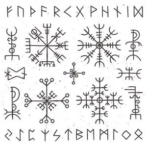 古代异教护身符, 北欧符文符号.神秘主义敬畏向量符号照片