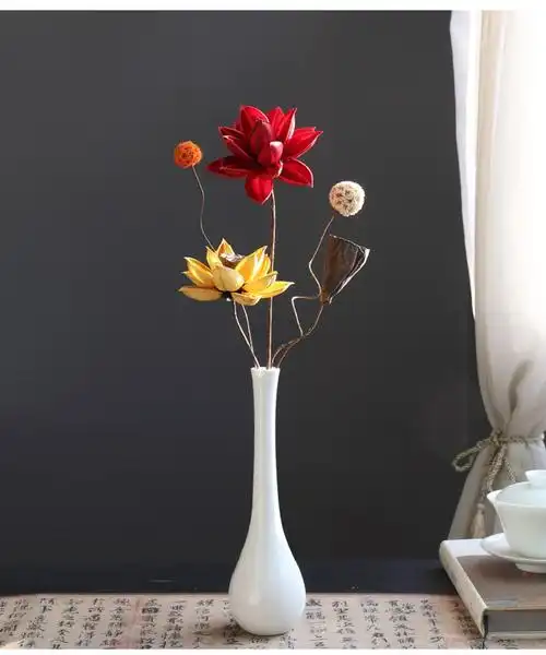 景德镇新中式插花摆件桌面装饰禅意客厅复古工艺品陶瓷花瓶玉净瓶