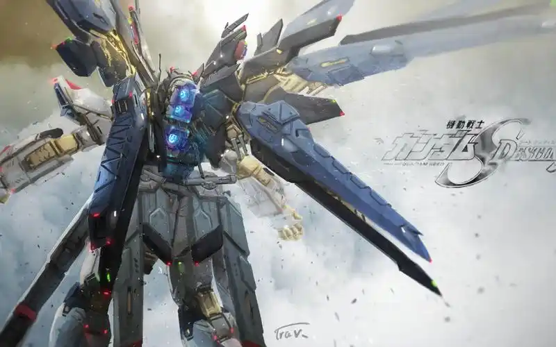 板绘最帅最强强袭自由高达屹立在大地上绘画过程厚涂pgotoshop