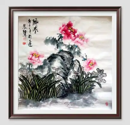 琴声山石牡丹二幅(四尺斗方)