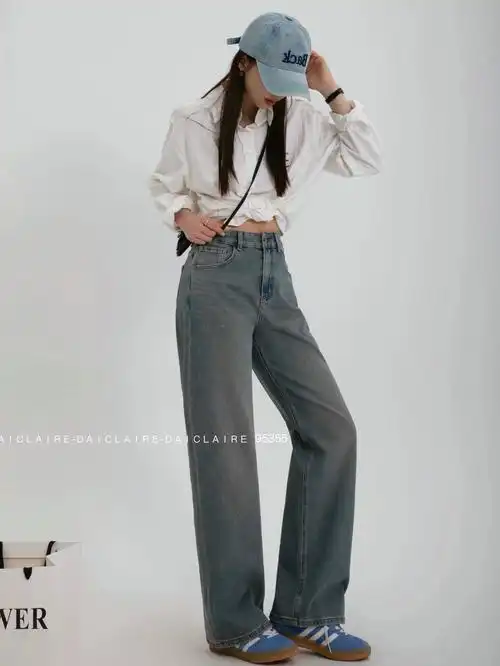 牛仔裤代嘉儿2024春季新款女95355高腰宽松复古设计窄版阔腿裤