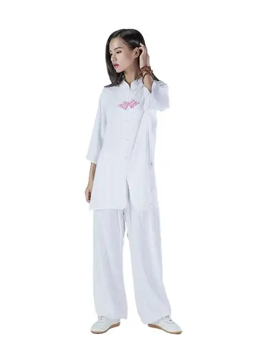 中国风佛系禅服女春夏白色棉麻透气套装打坐修行禅意禅修服居士服