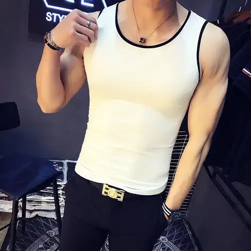 夏季背心男韩版修身运动健身紧身弹力坎肩撞色个性薄款男士背心潮
