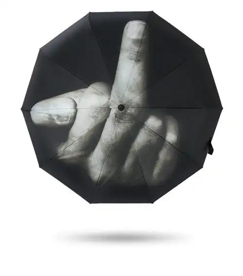 个性创意竖中指折叠雨伞全自动fuck搞怪国际手势鄙视防嗮遮阳伞男
