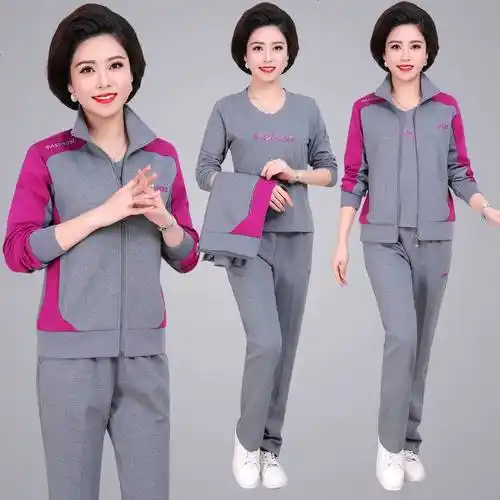 品牌中老年运动套装女春秋季长袖外套妈妈装母亲45-50-60岁休闲宽松大